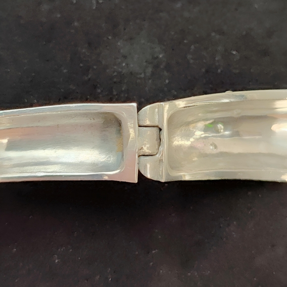 1930's Art Deco Sterling Silver Red Paste Rhinestone Marcasite Hinged Bracelet - Picture 9 of 16